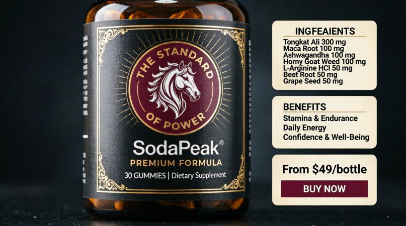 black supplement label with maroon horse emblem and gold border