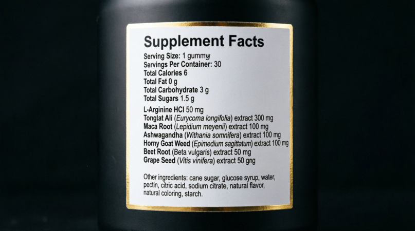 supplement facts panel showing seven extracts with printed milligram doses